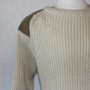 Vintage 1960 Wool Sweater Suede Patch
